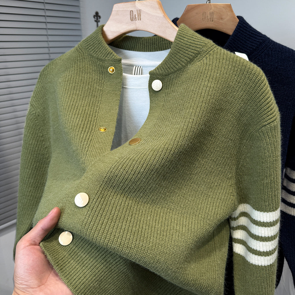 2025 Fall/Winter Baseball Collar Sweater Jacket Men's Thickened Korean Casual Cardigan Knitted Knitted Jacket Trendy