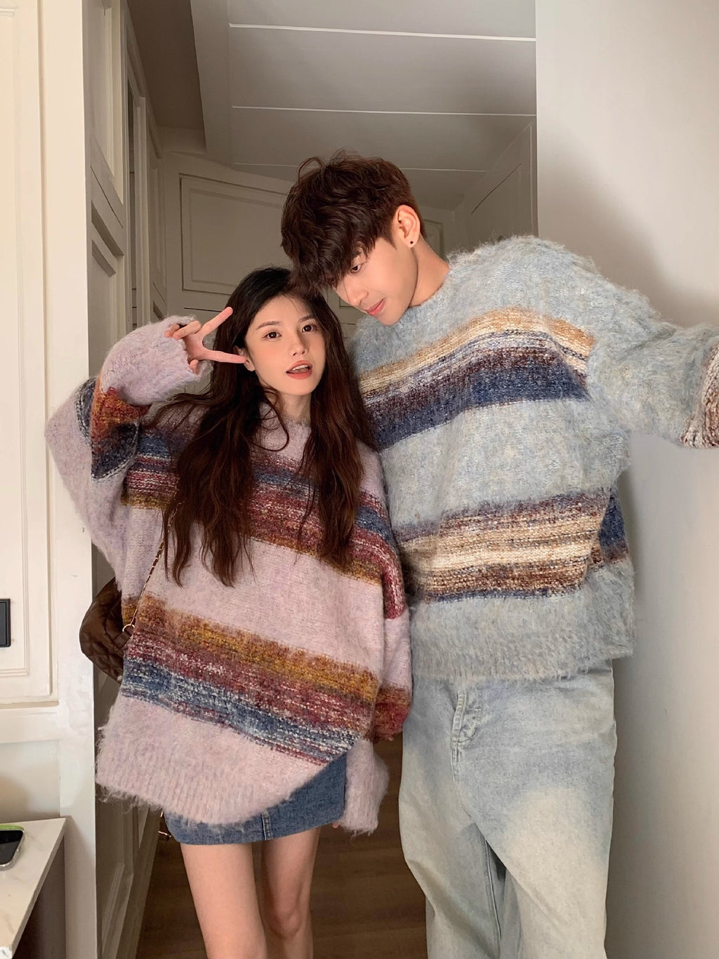 Oversized Striped Crewneck Knit Sweater