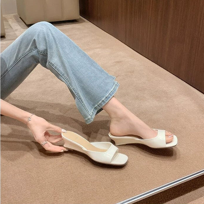 Leather Wedge Slides