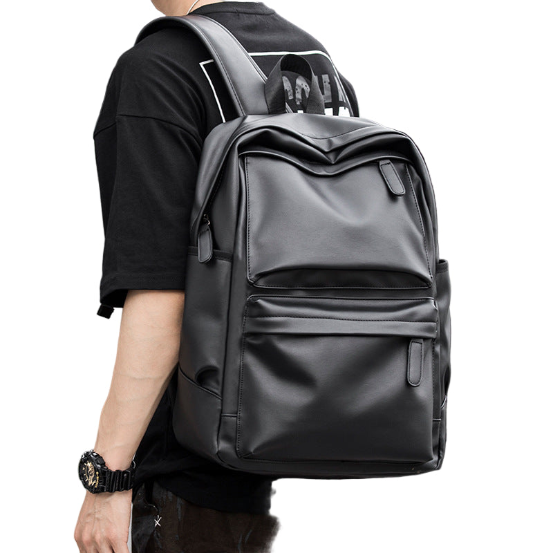 MOYYI Leather Simple Backpack Men's Fashion Trend Casual Travel Computer Backpack Junior High School College Student School Bag