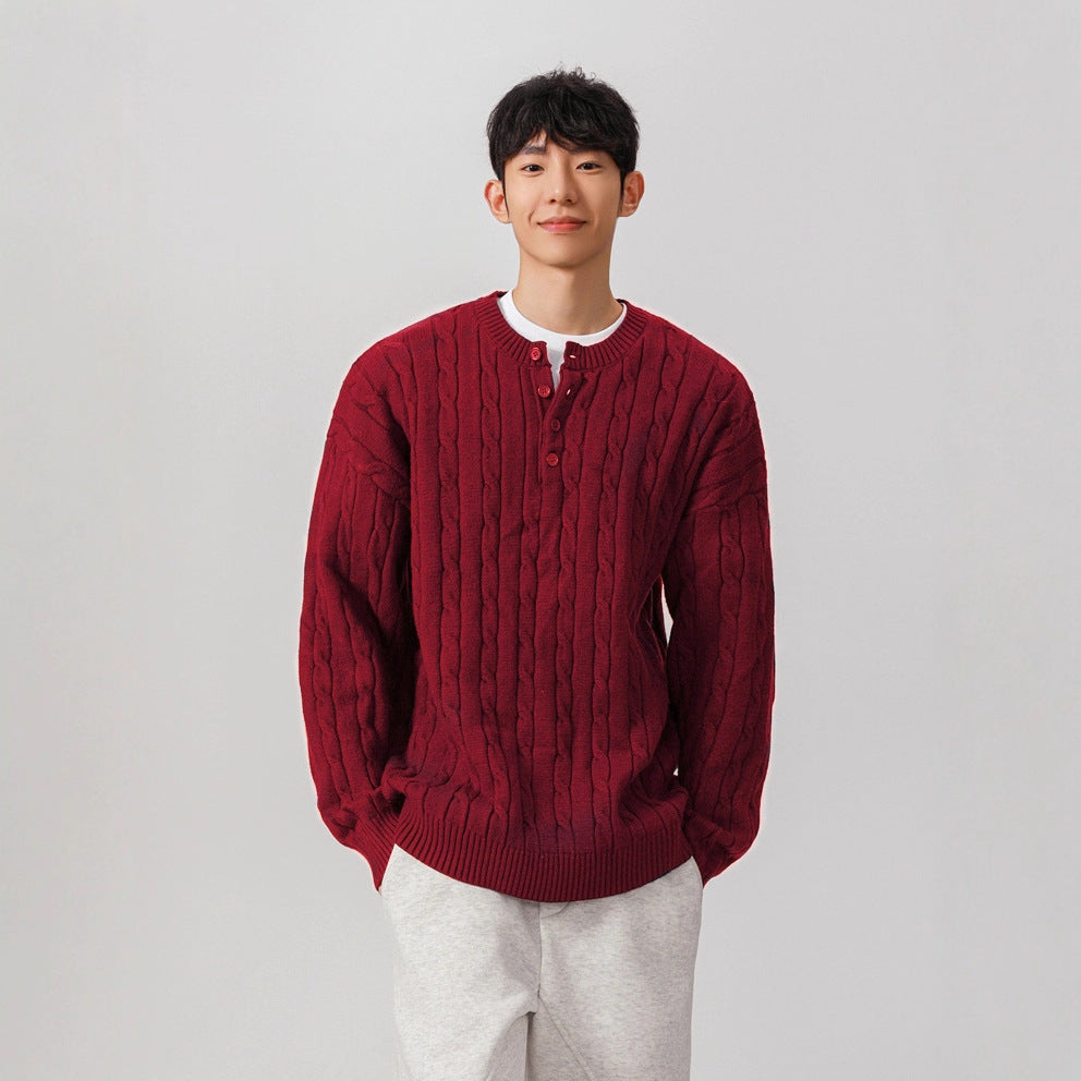 Cable-Knit Henley Sweater