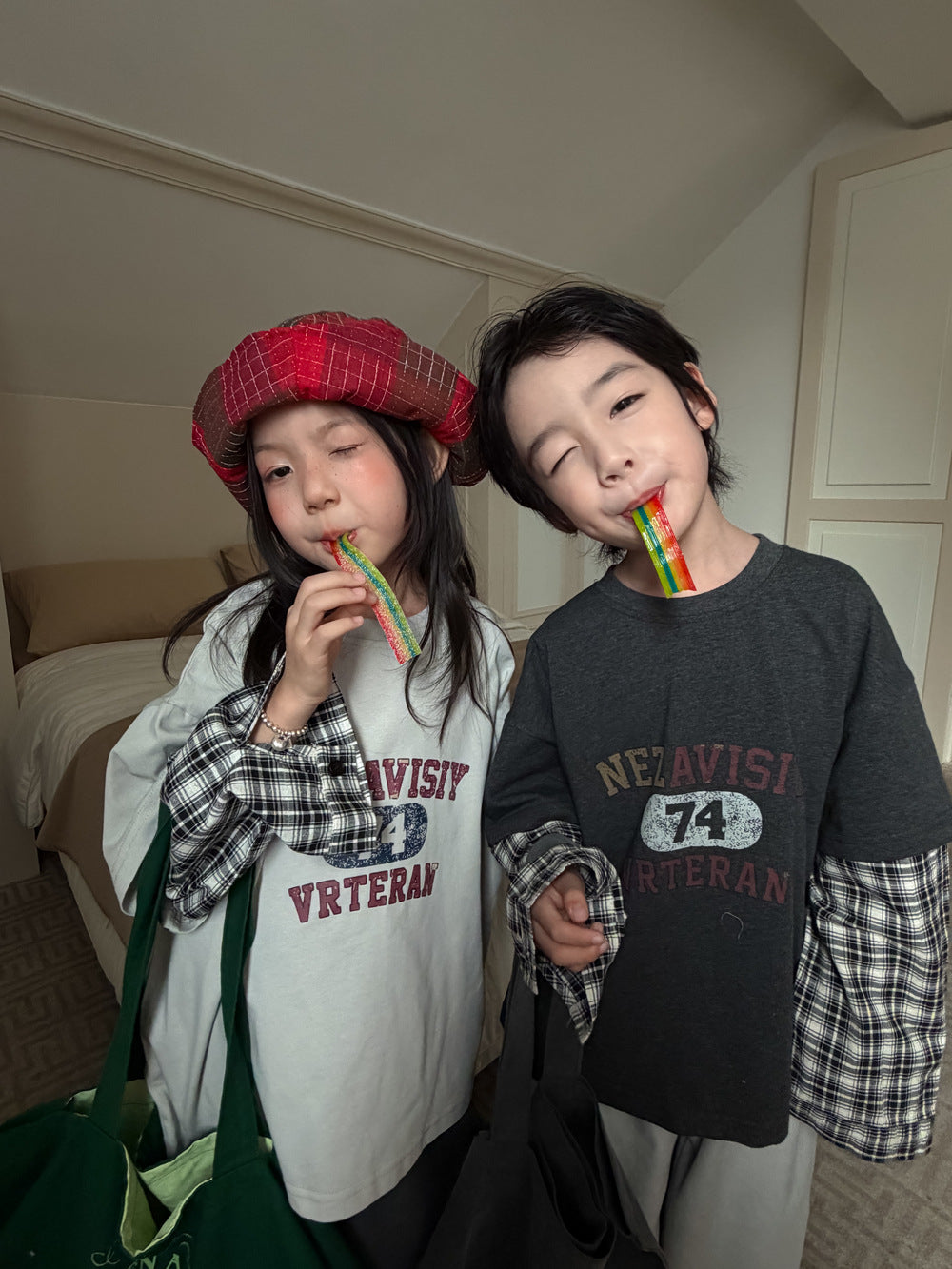 Kids' Plaid Layered-Look Long-Sleeve T-Shirt