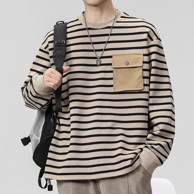 Striped Pocket Crewneck Sweatshirt