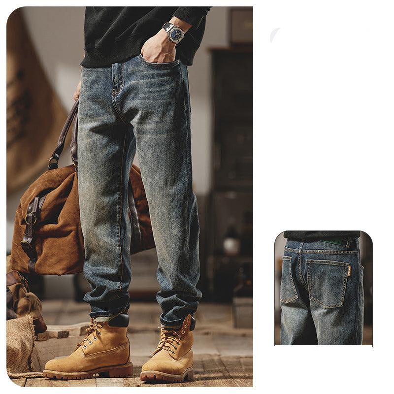 Vintage-Wash Relaxed Utility Denim