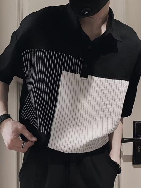 Patchwork Striped Polo Shirt