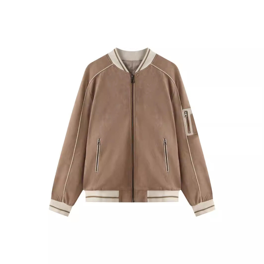 Suede Baseball Collar Jacket