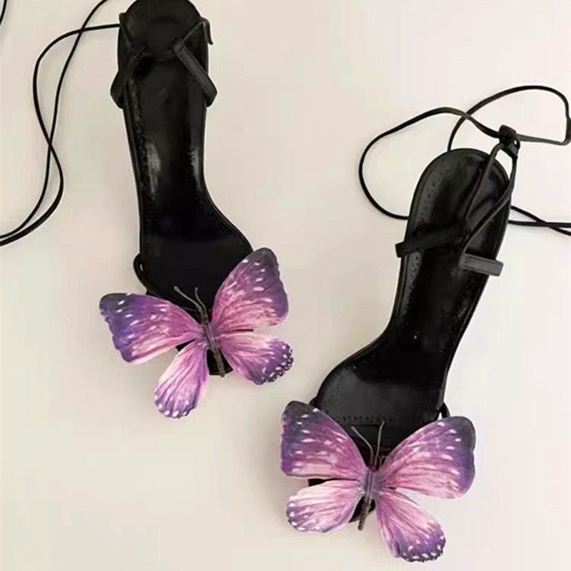 Floral Tie Stiletto Sandals