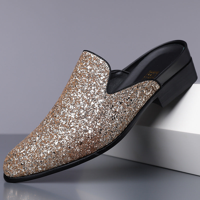 Cross-border plus-size men's beanie shoes, British style slip-ons, casual loafers, trendy sequins, sandals, one dropship