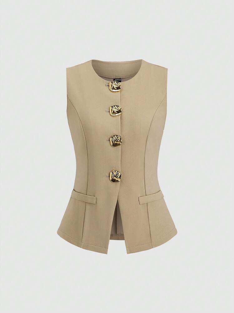 Sculpted Statement Button Vest