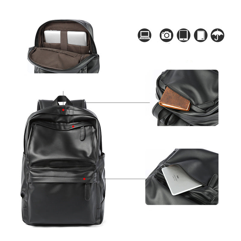MOYYI Leather Simple Backpack Men's Fashion Trend Casual Travel Computer Backpack Junior High School College Student School Bag
