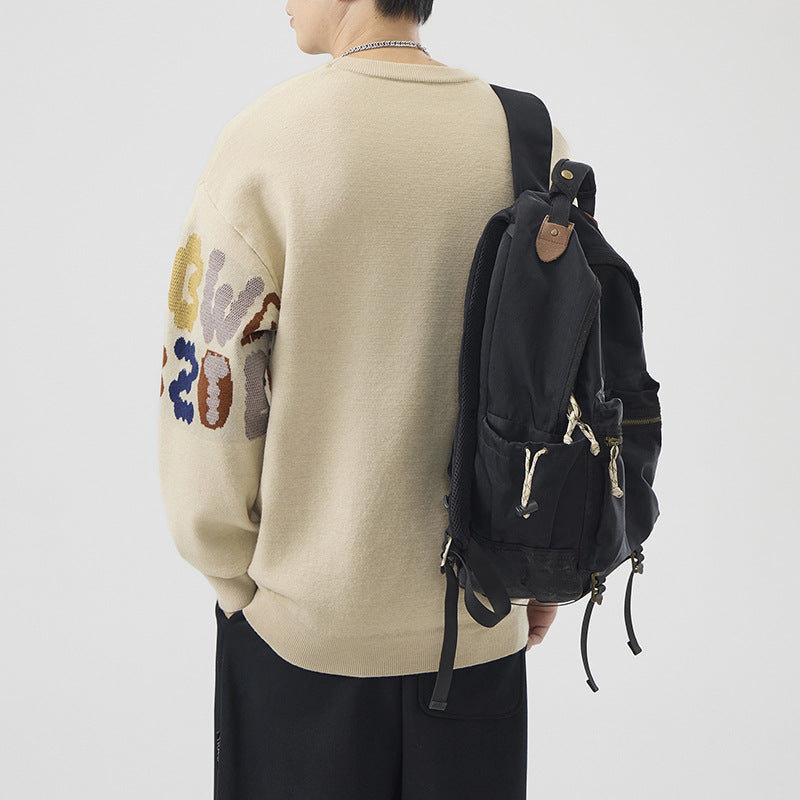 Intarsia Block Letter Oversized Knit