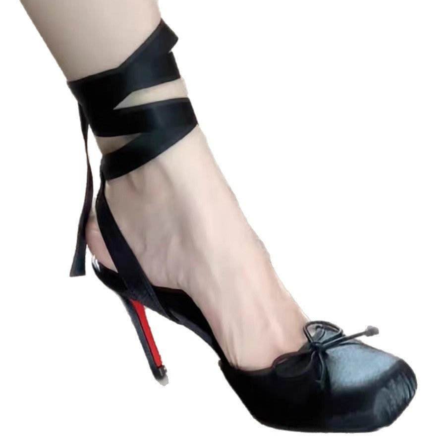 Square-Toe Bow Slingback Heels