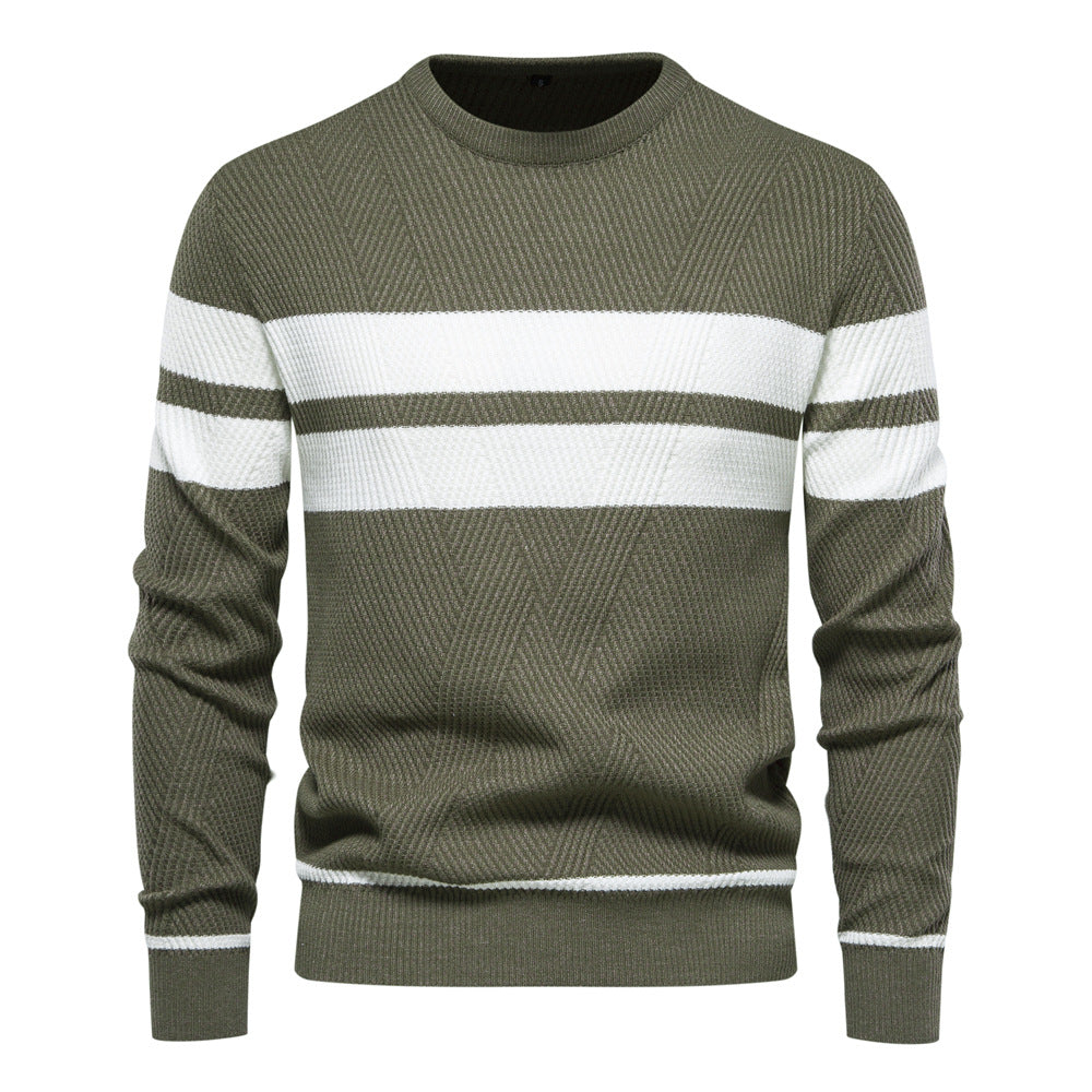 Spot autumn and winter men's casual striped men's sweater pullover color matching round neck men's European size sweater