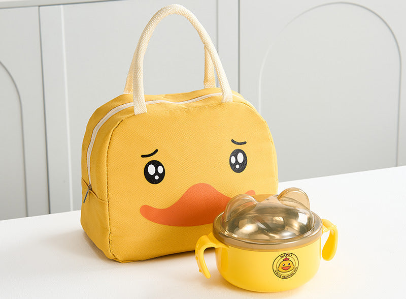 Cartoon Duck Stainless Steel Meal Set With Insulated Tote Bag
