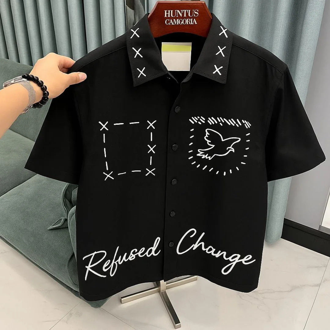 Doodle-Print Streetwear Button-Down