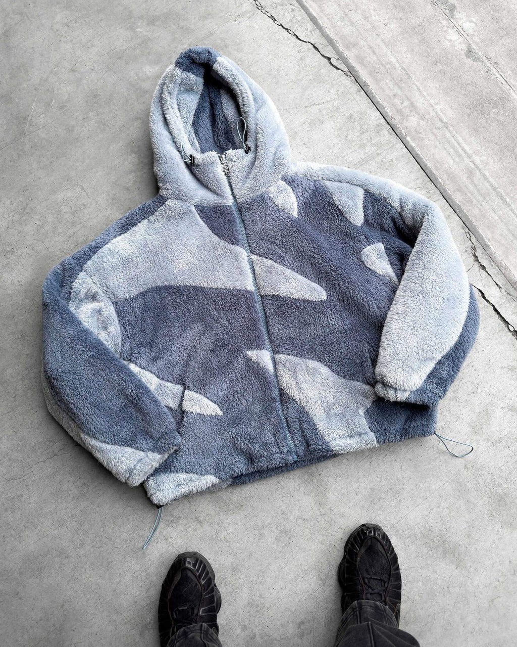 Geometric Plush Zip-Up Hoodie