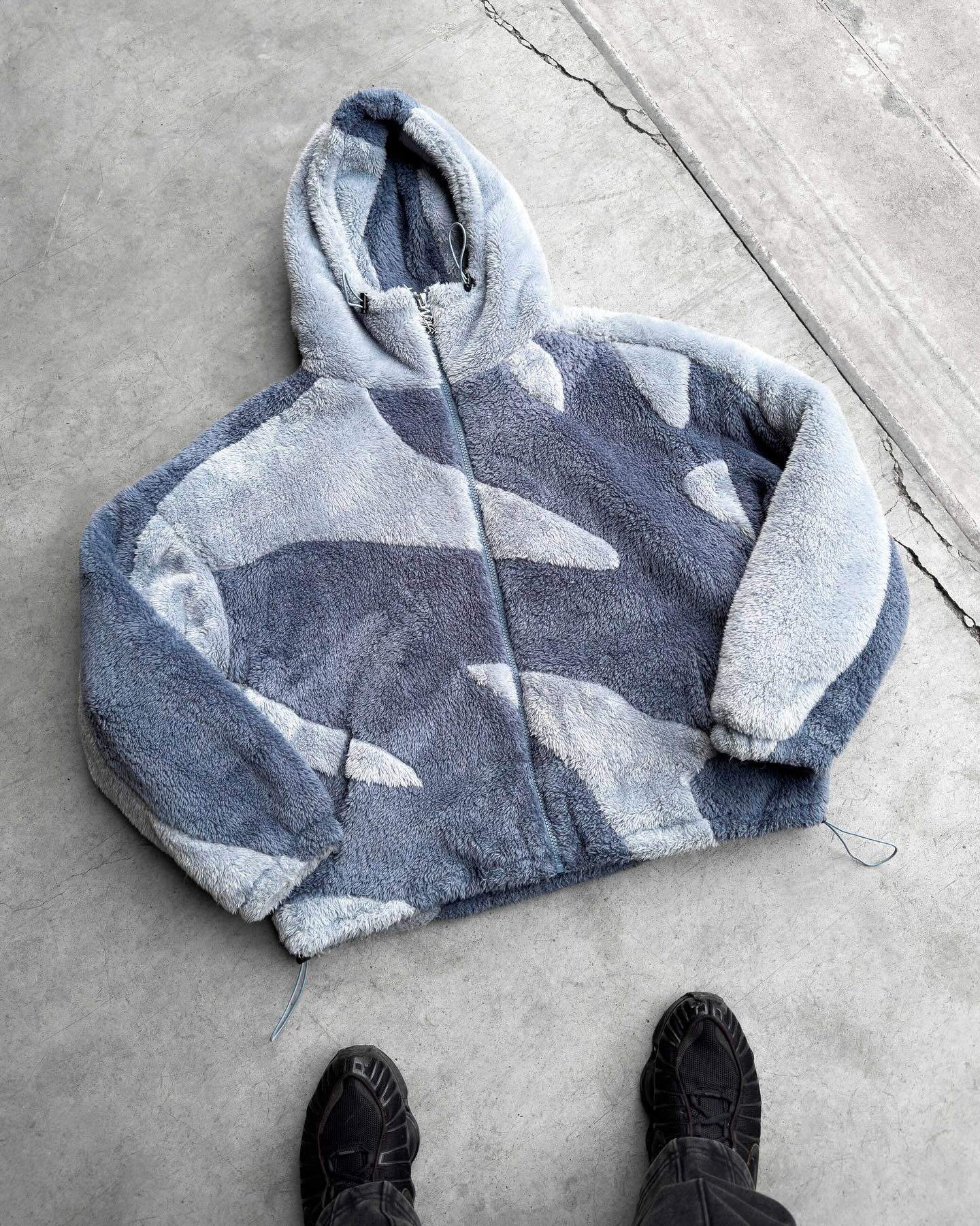 Geometric Plush Zip-Up Hoodie