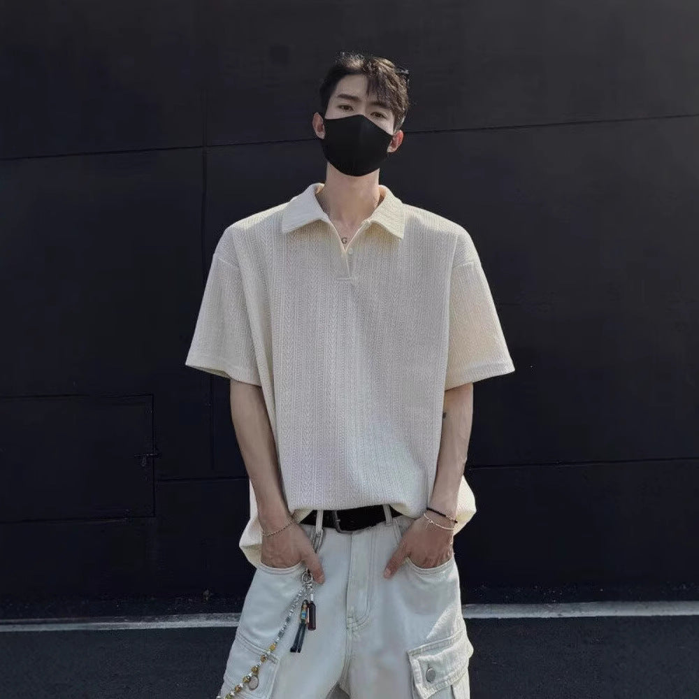 Ribbed Knit Polo Shirt