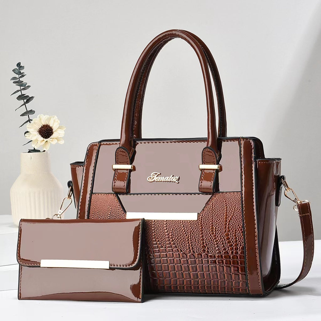 Crocodile-Texture Handbag Set