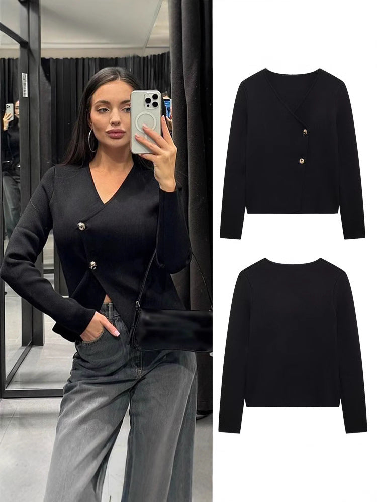 Women's Asymmetric Button Knit Cardigan