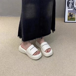Black Sequin Platform Slides