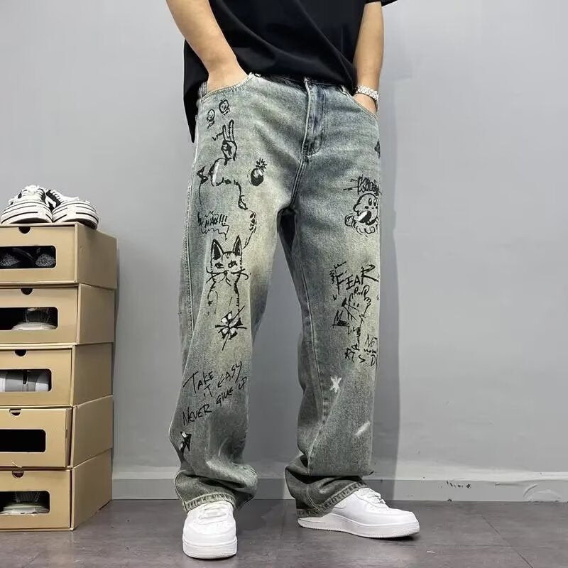 Distressed Patchwork Straight-Leg Jeans