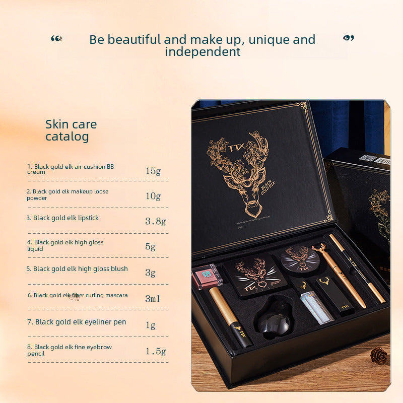 TTX Black & Gold Makeup Set Gift Box Birthday Valentine's Day Gift Newbie Cosmetics Eyeshadow Full Set 9-Piece Set