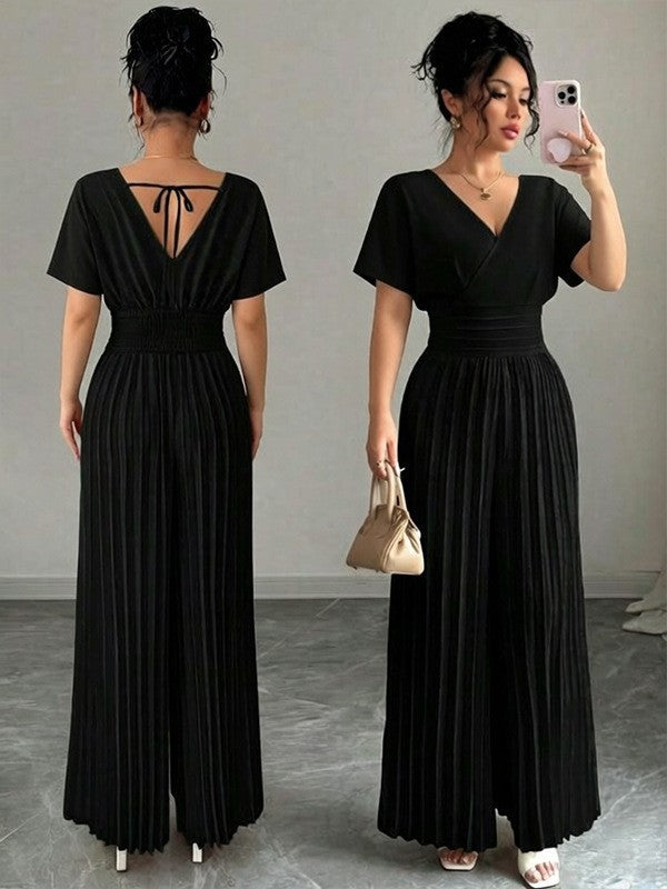 Elegant Pleated Wide Leg Jumpsuit