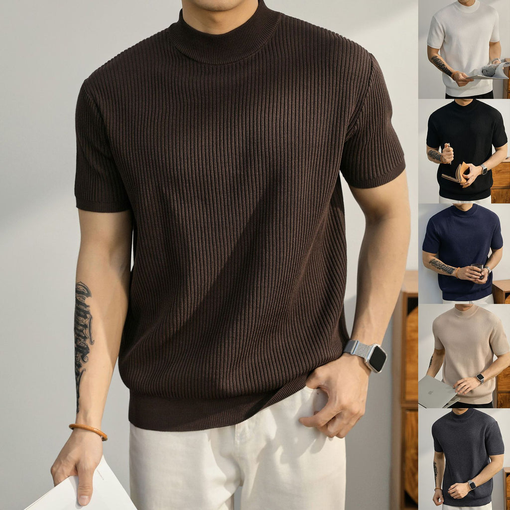 Ribbed Mock Neck Knit Polo
