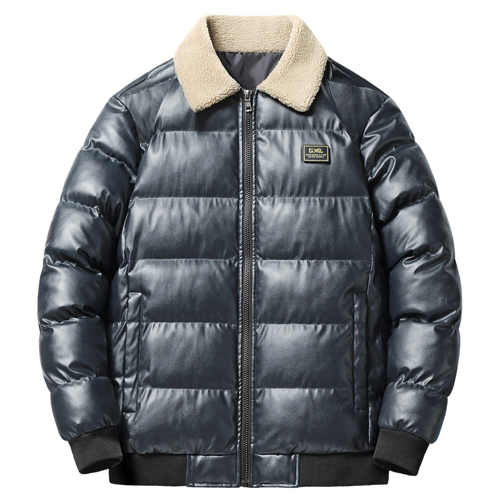 Men's Faux Leather Puffer Jacket