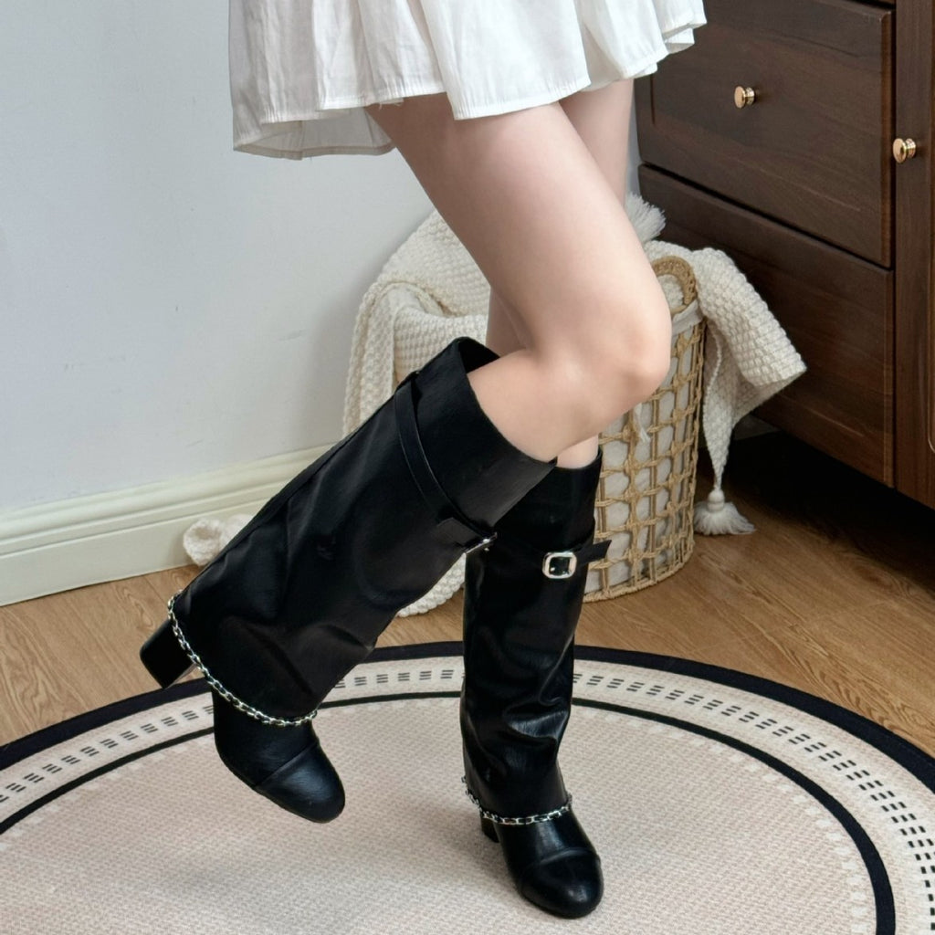 Chain Detail Knee-High Boots