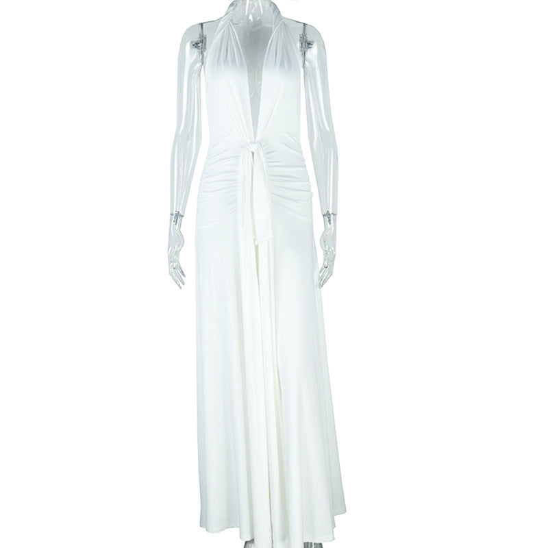 Halter Backless Slit Maxi Dress