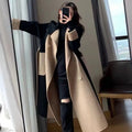 Contrast Panel Long Belted Coat — M/black