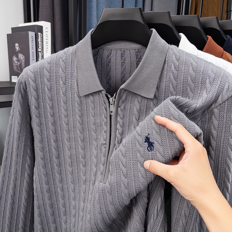Cable-Knit Quarter-Zip Polo