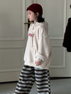 Hooded large pocket letter sweatshirt in beige