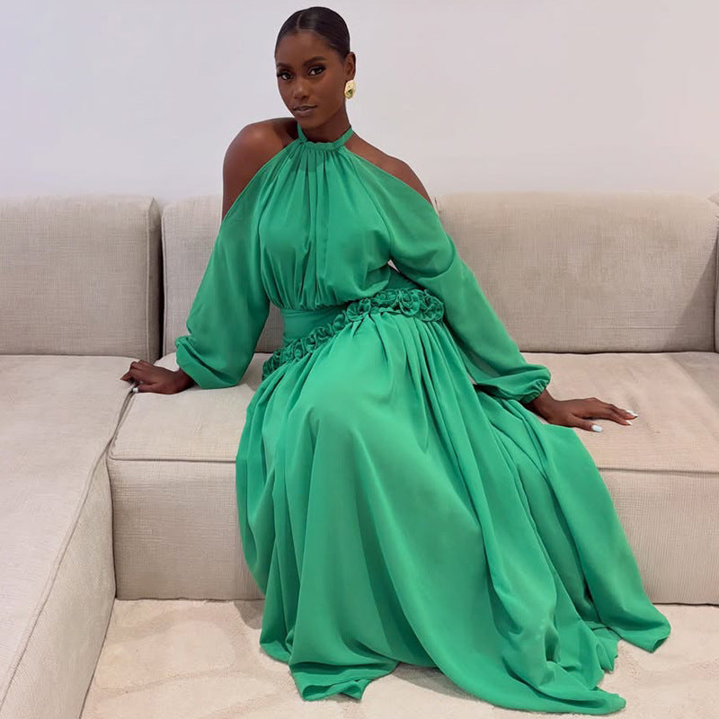 Off-Shoulder Ruffle-Waist Dress
