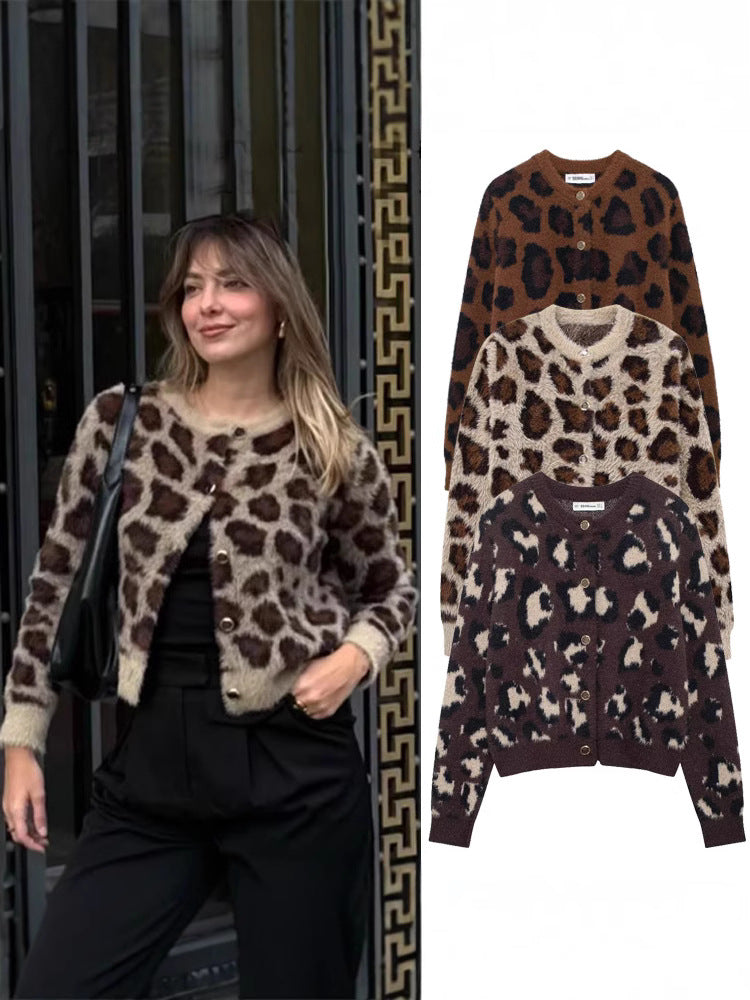 Women's Leopard Print Knit Jacket