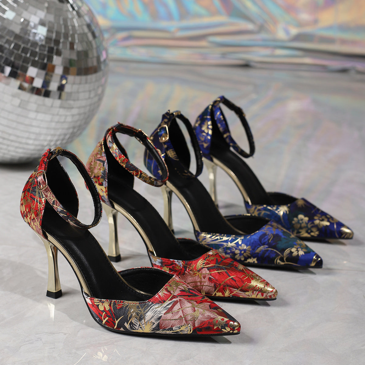 Printed Pointed-Toe Slingbacks