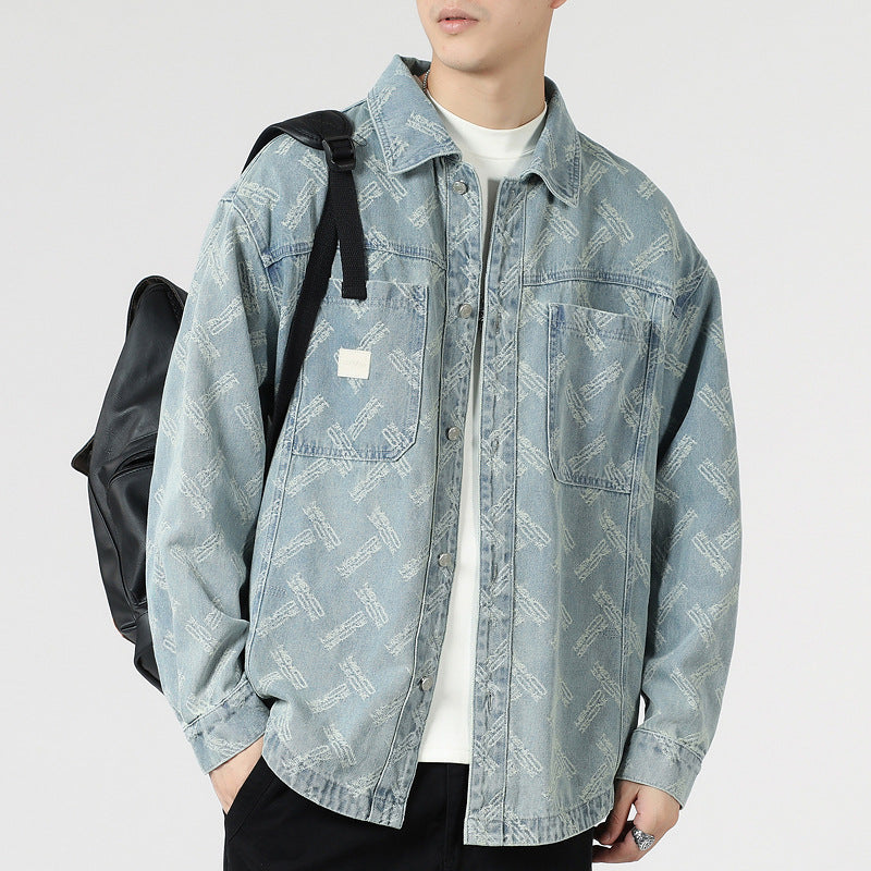 Retro Patterned Denim Shirt Jacket