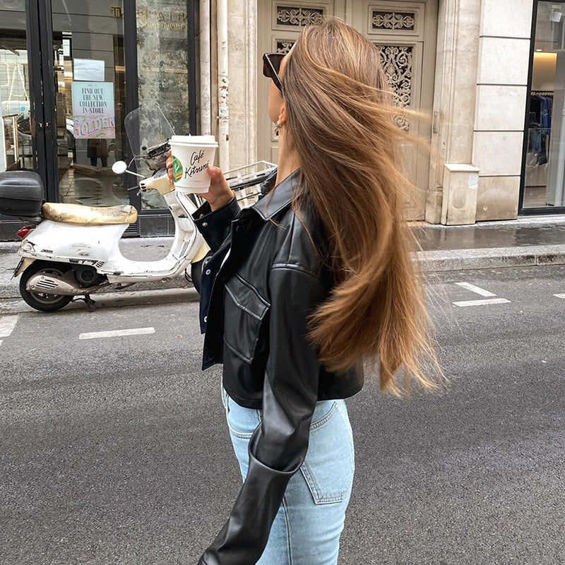 Cropped Faux Leather Jacket