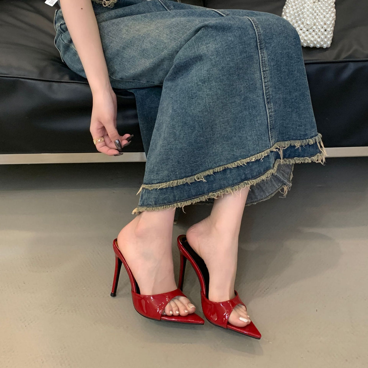Open-Toe Stiletto Mule Sandals