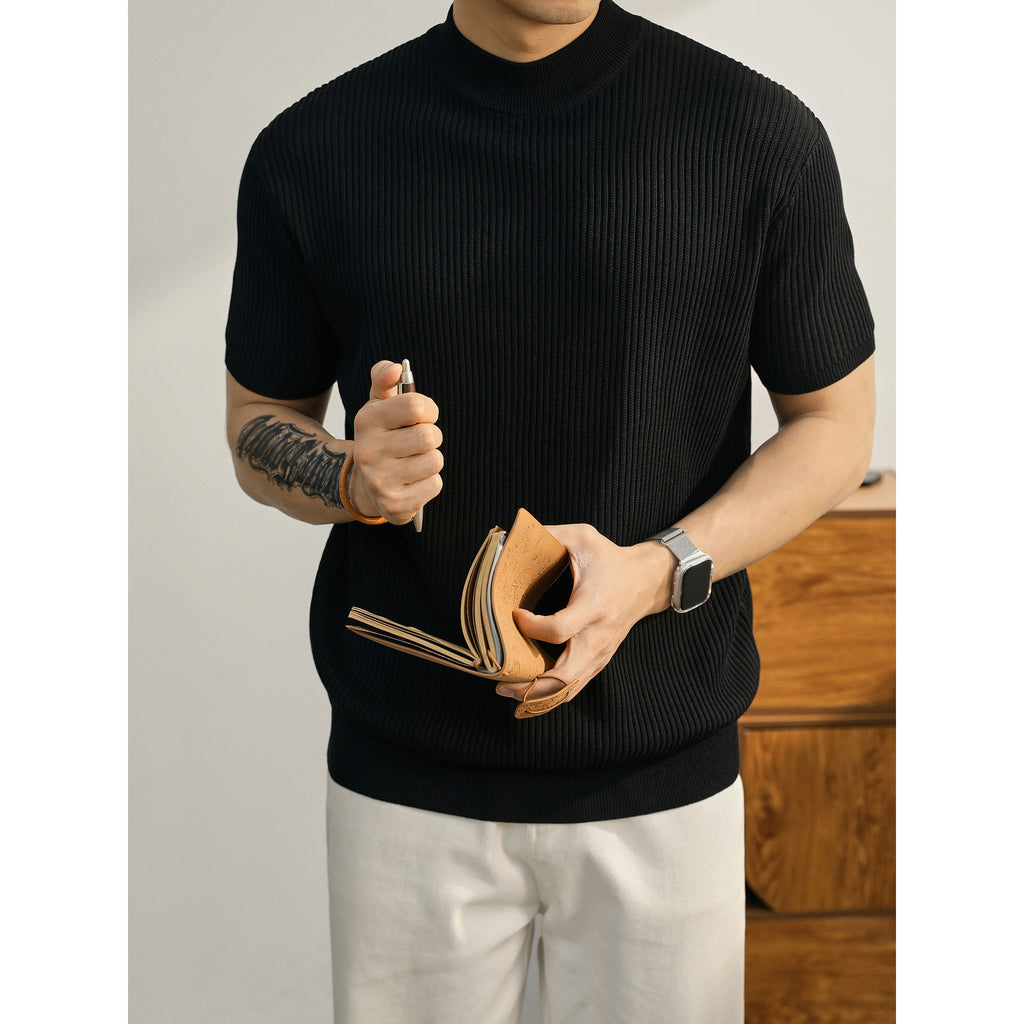 Ribbed Mock Neck Knit Polo