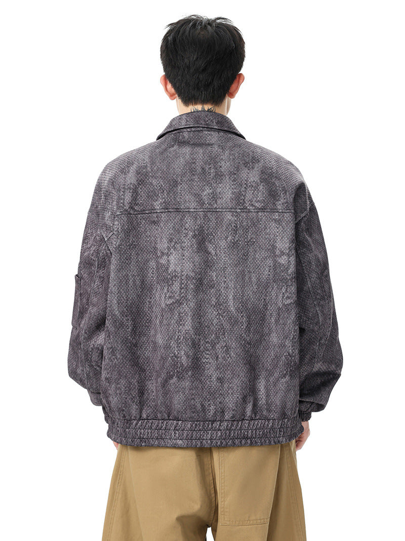 Vintage-Style Jacquard Harrington Jacket