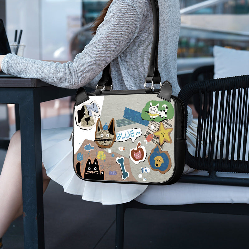 Cartoon Print Shoulder Laptop Bag