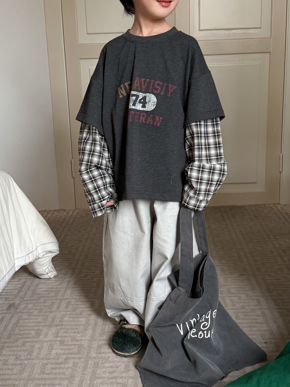 Kids' Plaid Layered-Look Long-Sleeve T-Shirt