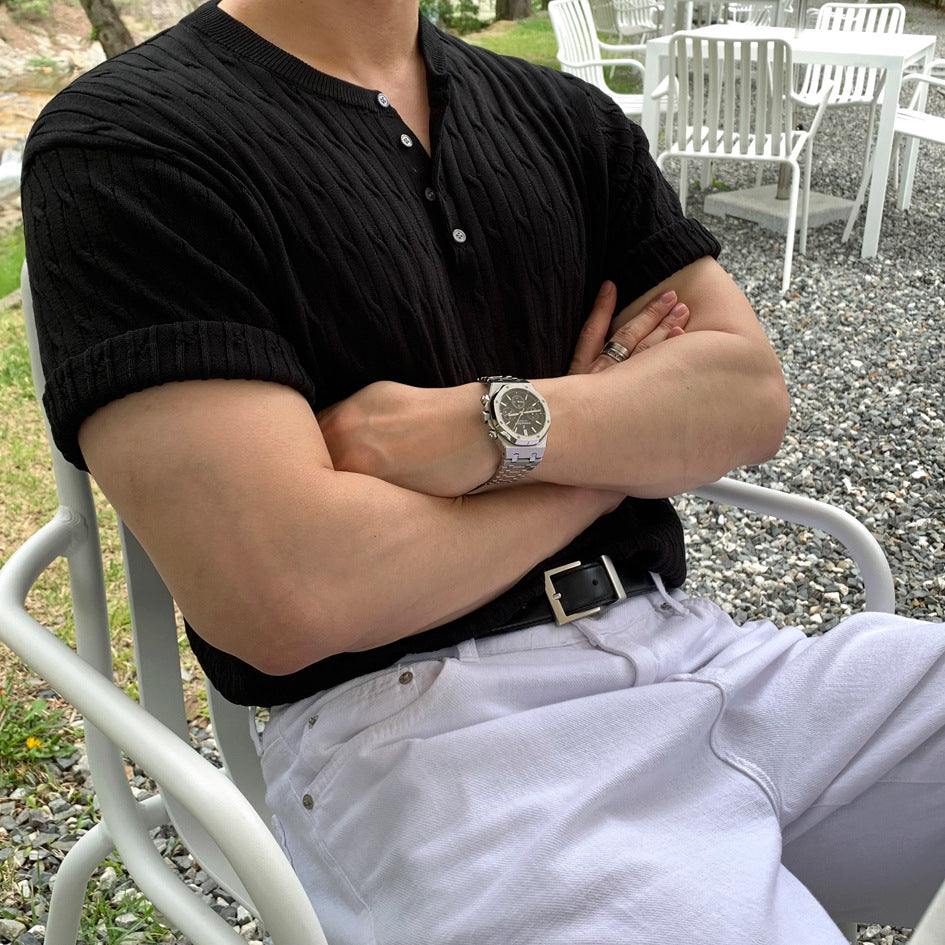 Men’s Slim-Fit Cable-Knit Henley