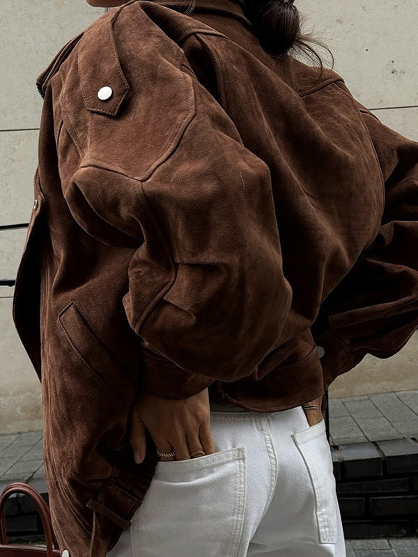 Suede Slouchy Utility Bomber Jacket