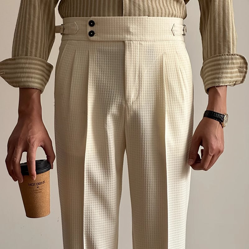 Men's high-waisted pleated trousers
