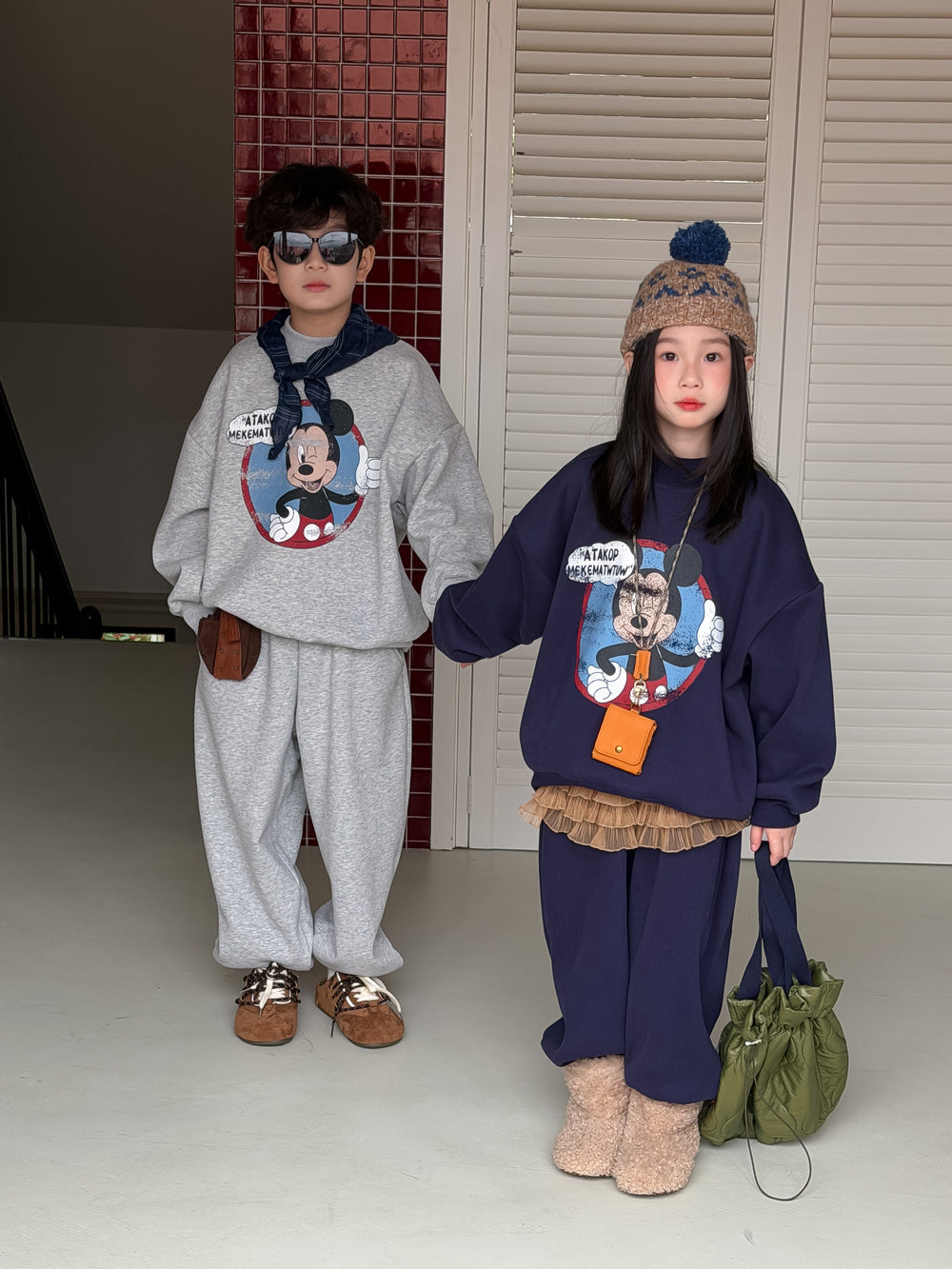 Kids' Fleece-Lined Cartoon Two-Piece Set