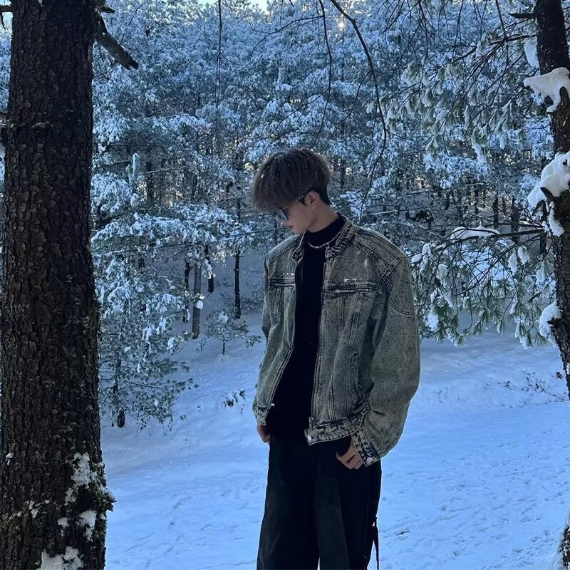 Men's Stand-Up Collar Denim Jacket